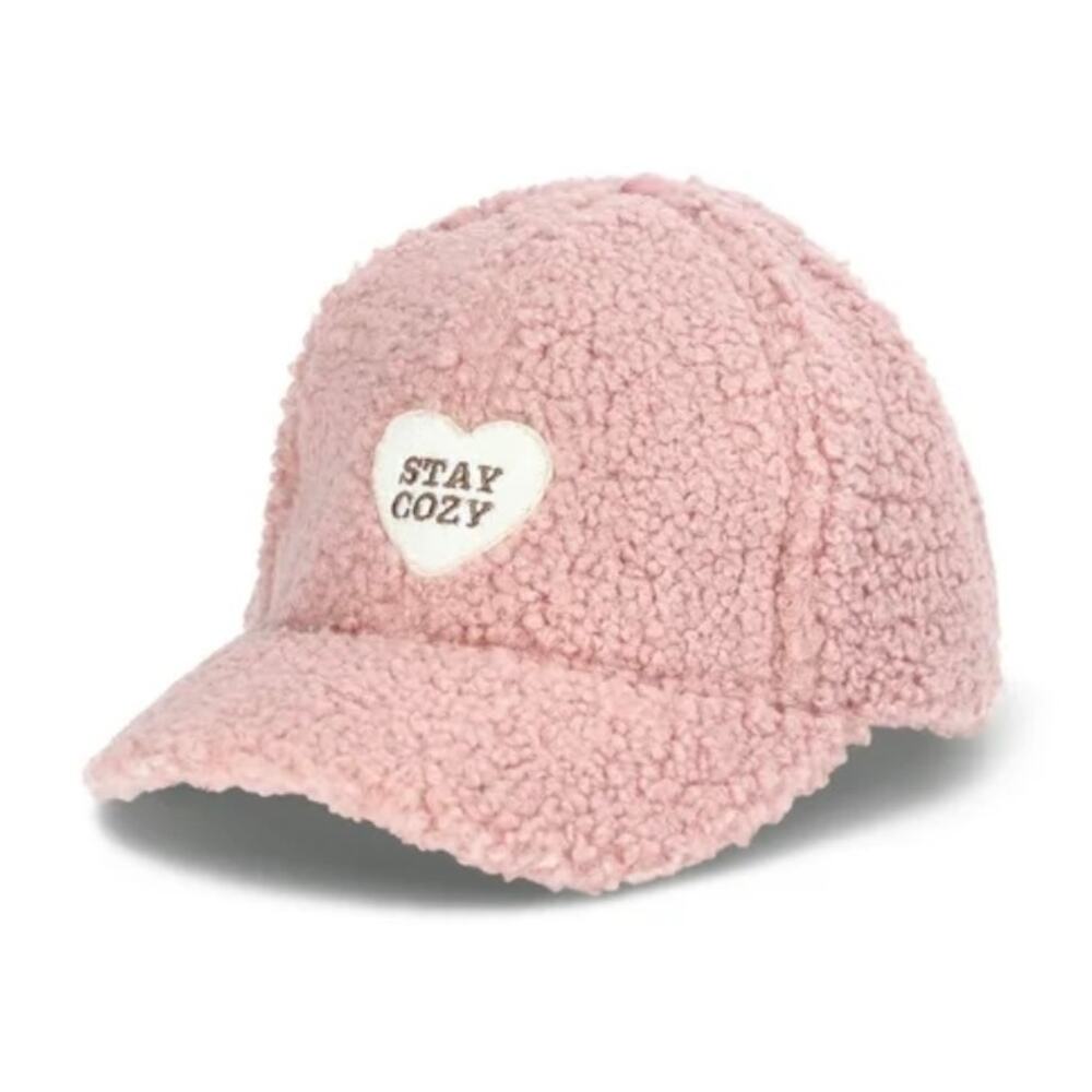 Women's Sherpa Baseball Cap, Cozy Heart Fall Outdoor Hat, Blush